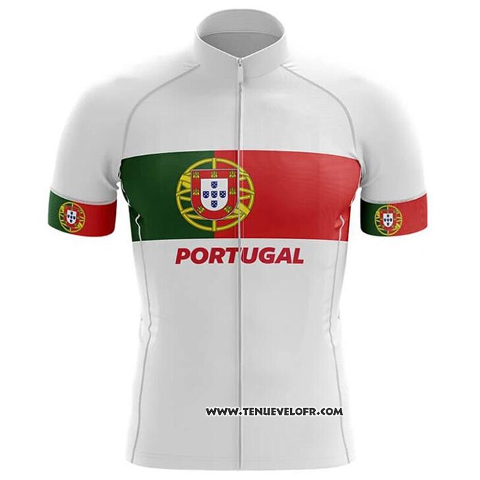 2020 Maillot Ciclismo Champion Portugal Blanc Vert Rouge Manches Courtes et Cuissard